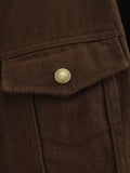Washed Denim Brown round Neck Long Sleeve Tooling Short Jacket Loose High Waist Jeans Casual Set Women