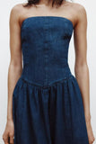 Spring Women Clothes Midi Denim Dress off the Shoulder Tube Top Midi Denim