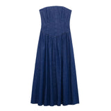 Spring Women Clothes Midi Denim Dress off the Shoulder Tube Top Midi Denim