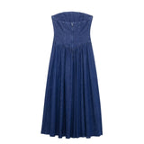 Spring Women Clothes Midi Denim Dress off the Shoulder Tube Top Midi Denim