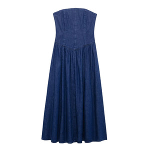 Spring Women Clothes Midi Denim Dress off the Shoulder Tube Top Midi Denim