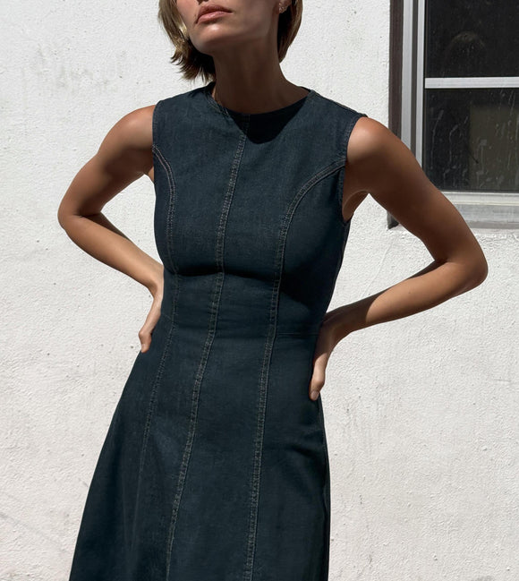 Women Clothing Spring High Grade Office V neck Sleeveless Denim Dress