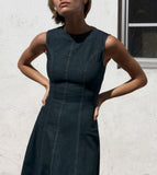 Women Clothing Spring High Grade Office V neck Sleeveless Denim Dress