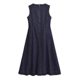 Women Clothing Spring High Grade Office V neck Sleeveless Denim Dress