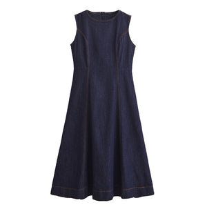 Women Clothing Spring High Grade Office V neck Sleeveless Denim Dress
