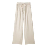 Women Clothing Summer Wrinkle Effect Double Breasted Blazer Elastic Waist Straight Leg Pants