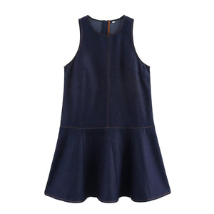 Women Clothing Spring round Neck Loose Denim Vest Dress