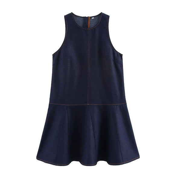 Women Clothing Spring round Neck Loose Denim Vest Dress