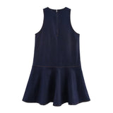 Women Clothing Spring round Neck Loose Denim Vest Dress