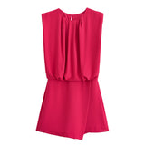 Spring Women Street Sleeveless Short Pleated Jumpsuit