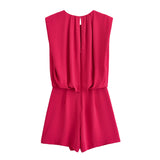 Spring Women Street Sleeveless Short Pleated Jumpsuit