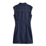 Summer Denim Mini Pleated Sleeveless Dress