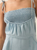 Ladies Summer French Elegant Denim Wrapped Chest Strap Wide Two Piece Set Leg Jumpsuit