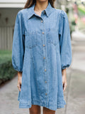 Ladies Spring Summer Deconstructed Line Buckle Three Quarter Sleeve Buckle Denim Cotton Loose Dress