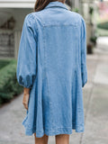 Ladies Spring Summer Deconstructed Line Buckle Three Quarter Sleeve Buckle Denim Cotton Loose Dress