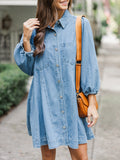 Ladies Spring Summer Deconstructed Line Buckle Three Quarter Sleeve Buckle Denim Cotton Loose Dress