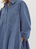 Ladies Spring Summer Deconstructed Line Buckle Three Quarter Sleeve Buckle Denim Cotton Loose Dress