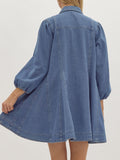 Ladies Spring Summer Deconstructed Line Buckle Three Quarter Sleeve Buckle Denim Cotton Loose Dress