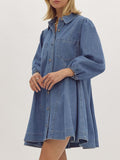 Ladies Spring Summer Deconstructed Line Buckle Three Quarter Sleeve Buckle Denim Cotton Loose Dress