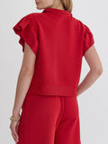 Ladies Spring Summer Casual Set Flying Sleeves Loose Short Sleeve Top Cropped Wide Leg Pants Sets