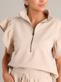 Ladies Spring Summer Casual Set Flying Sleeves Loose Short Sleeve Top Cropped Wide Leg Pants Sets