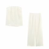 Draping Effect Tube Top Loose Small Top Loose High Waist Slimming Wide Leg Pants Sets