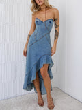 Ladies Summer Sexy Slim Corset Denim Hip Wrapped Fishtail Dress