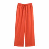Autumn Women Clothing Two Color V neck Single Button Coat Elastic Waist Wide Leg Trousers Suit