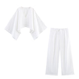 Women Clothing Asymmetric Solid Wide Leg Pant Sets