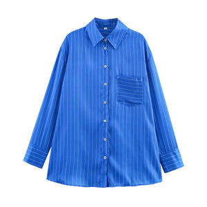 Simple Loose Striped Shirt Pajamas Pants Sets