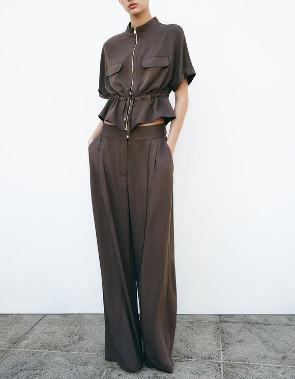 Summer Wind Fashionable Curled Brim Short Sleeve Hunting Loose Collared Shirt Women Casual Trousers Suit