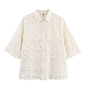 Summer Hollow Out Cutout Embroidered Shirt Pants Sets