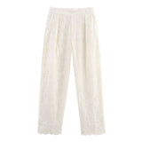 Summer Hollow Out Cutout Embroidered Shirt Pants Sets