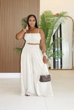 Summer Autumn plus Size Solid Color Suspender Top plus Loose Wide Leg Pants Two Piece Sets