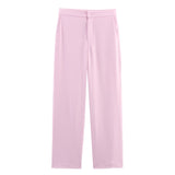 Women Feather Cuff Blazer Elegant Straight Leg Trousers Sets