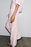 Women Clothing Casual Short Shirt Wide Leg Pants Sets