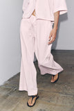 Women Clothing Casual Short Shirt Wide Leg Pants Sets