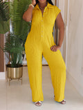 Women Clothing Jumpsuit Striped Collared Slim Shirt Collar Straight Leg Pants Sleeveless Summer