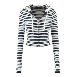 Short Slim Fit Knitted Cardigan Hooded Top Slim Hip Striped Knitted Bootcut Trousers Three Piece Sets Women Autumn