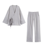 Women Spring Design Long Sleeve Top Wide Leg Pants Sets