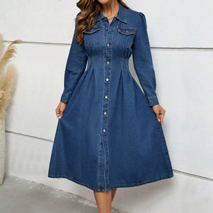 Women Clothing Denim Waist Controlled Long Sleeves Dress