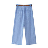 Summer Linen Double Breasted Vest Wide Leg Pants Sets