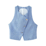 Summer Linen Double Breasted Vest Wide Leg Pants Sets