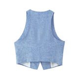 Summer Linen Double Breasted Vest Wide Leg Pants Sets