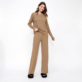 Women Winter Loose Knitted Long Sleeved Round Neck Sweater And Pants Two Piece Set