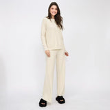 Women Winter Loose Knitted Long Sleeved Round Neck Sweater And Pants Two Piece Set