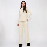Women Winter Loose Knitted Long Sleeved Round Neck Sweater And Pants Two Piece Set