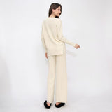 Women Winter Loose Knitted Long Sleeved Round Neck Sweater And Pants Two Piece Set
