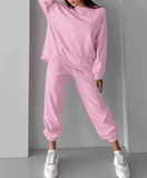 Pink Autumn Winter Fleece lined Sweater Long Sleeve Casual Suit Two Piece Sets Women