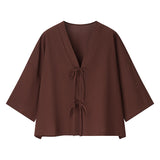 Women Clothing Lace up Kimono Jacket Pants Suit